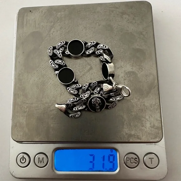 925 Silver skull 10mm bracelet link chain 8 inches - Picture 4 of 4